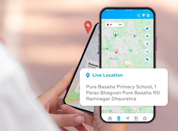 Map view displaying live location of field staff inside the field employee tracking app