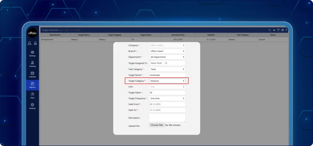 Distance-based target tracking Distance-based target tracking system measuring field team travel with distance measured in kilometers.