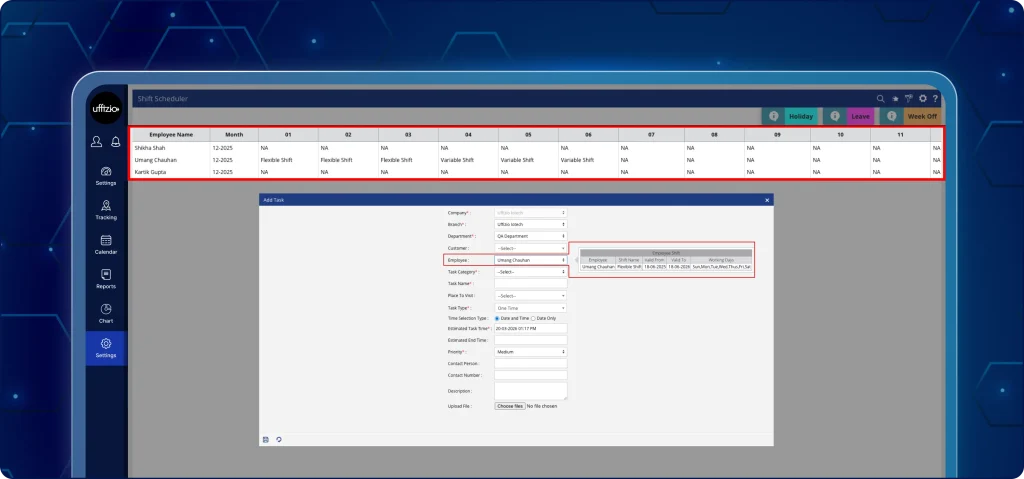 New centralised shift scheduler Shift scheduler dashboard for managing employee shifts leaves holidays and week offs in one view.