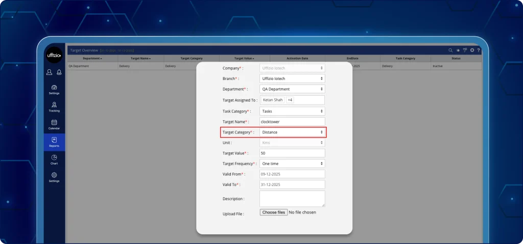 Distance-based target tracking Distance-based target tracking system measuring field team travel with distance measured in kilometers.