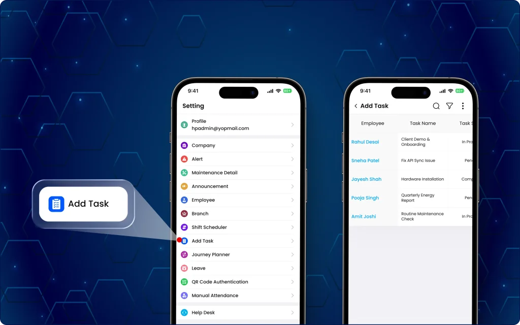 TaskEye Manager App task management feature for creating, assigning, and scheduling recurring and one-time field tasks. Task creation screen in the TaskEye Manager App for creating, assigning, and scheduling one-time or recurring field tasks.