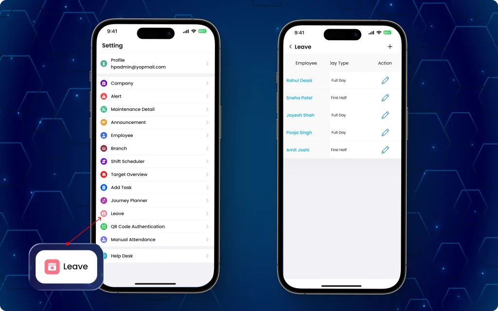 Manager reviewing, approving, and rejecting employee leave requests directly from the TaskEye Manager App with instant status notifications.