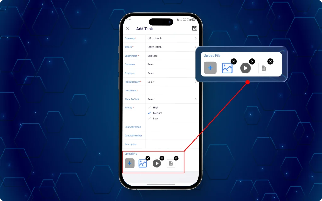 Add photos, videos, and task-related documents quickly while creating the task from the manager mobile app.