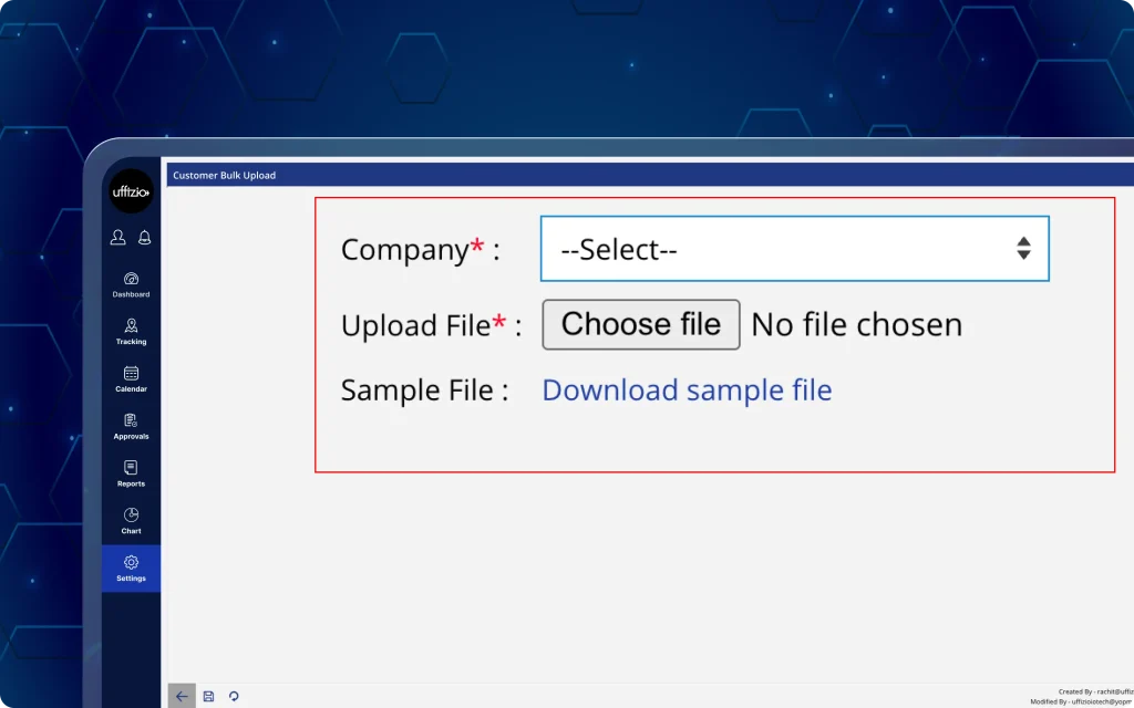 Manager importing customer records with Area, Assign Employees, and POI details using the updated bulk upload template.